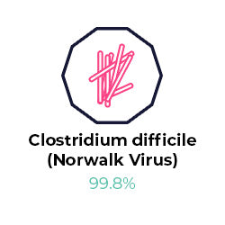 Graphic of Norwalk virus and the air purifier effectiveness.